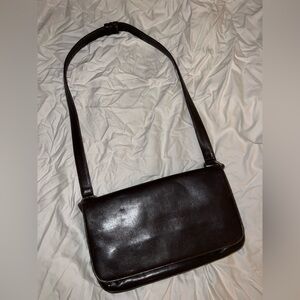 Brown rectangular multi pocket fold zip vintage leather crossbody designer bag